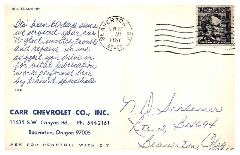 Postcard HISTORICAL SCENE Beaverton Oregon OR AU2438