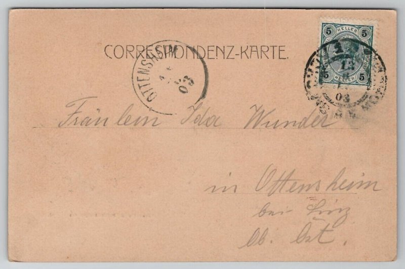 Czech Republic Gruss aus Prag 1903 to Ottensheim Austria Postcard F24