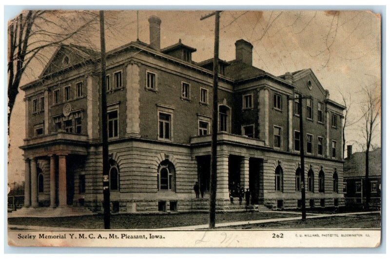 1908 Seeley Memorial YMCA Exterior Building Mt. Pleasant Iowa Vintage Postcard