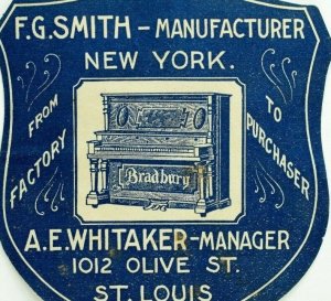 1880's-90's Bradbury Upright Piano, F.G. Smith Manufacturer, Die Cut Card  F92