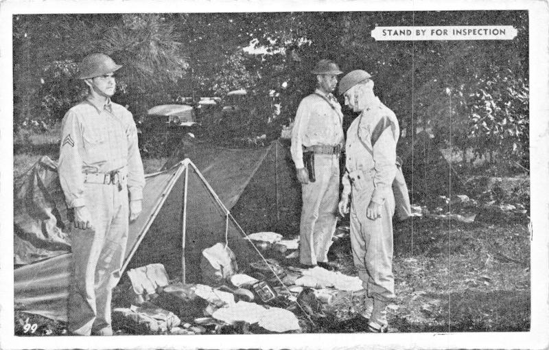 U.S. ARMY SIGNAL CORPS-WW2~SOLDIERS STAND BY FOR INSPECTION-MILITARY POSTCARD