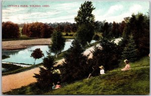 Toledo Ohio, 1908 View in Riverside Park, Ottawa Park, Picnic, Vintage Postcard