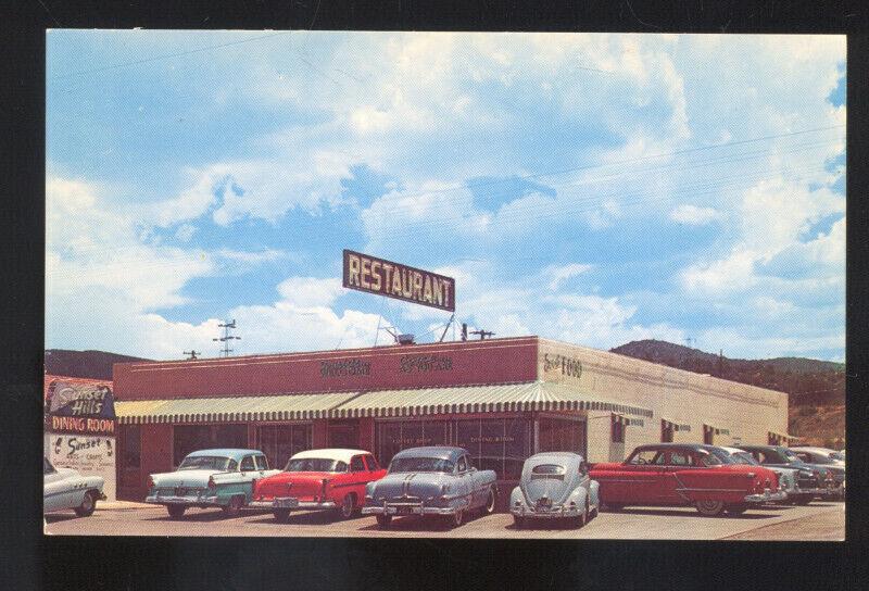 PRESCOTT ARIZONA SUNSET HILLS DINING ROOM OLD CARS VOLKSWAGEN POSTCARD VW