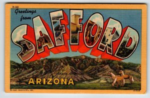 Greetings From Safford Arizona Large Letter Linen Postcard Curt Teich Unused