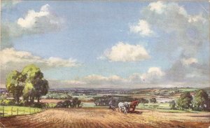 Agriculture. Landscape with horsest tilling  Nice vintage English Postcard