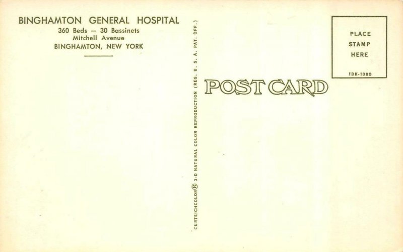 BINGHAMTON, New York NY   BINGHAMTON GENERAL HOSPITAL  Vintage Artist's Postcard