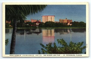 1940s ST PETERSBURG FL SUWANNEE HOTEL NIGHT SCENE WATERFRONT AD POSTCARD P2120