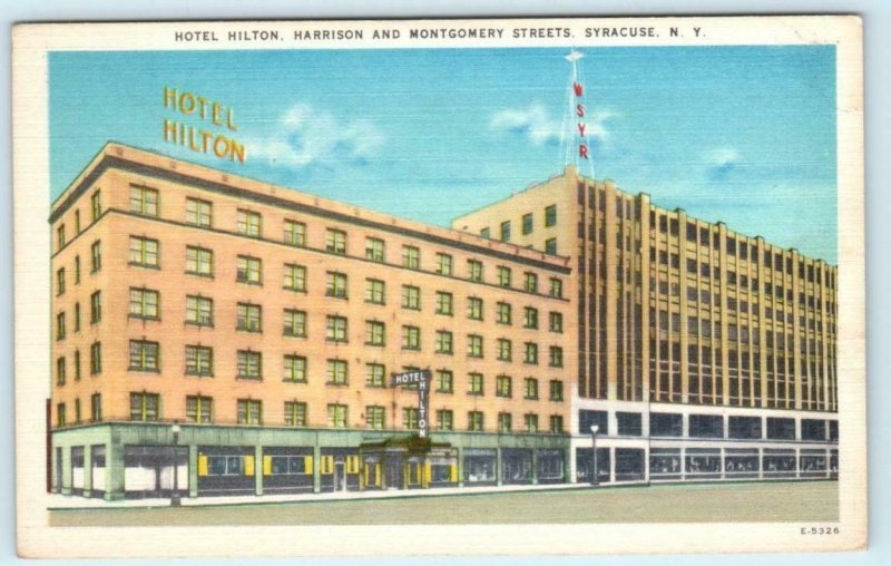 3 Postcards SYRACUSE, NY ~ Hotel Hilton, Yates Hotel, East Fayette Street Night