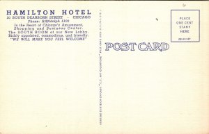 Linen Postcard Hamilton Hotel 20 So. Dearborn Street in Chicago, Illinois