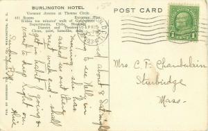 Burlington Hotel Washington, DC 1934 Black & White Postcard