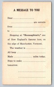 Macnaughtan's  Inn   Manchester  Vermont     Postcard