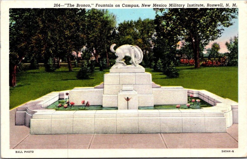 New Mexico Roswell New Mexico Military Institute The Bronco Fountain Curteich