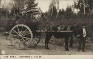 Rome Rome Vino Wine Casks Wagon Pulled by Donkey c1910 Real Photo Postcard