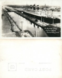 PANAMA CANAL GATUN LOCKS TOURIST SHIP ANTIQUE REAL PHOTO POSTCARD RPPC