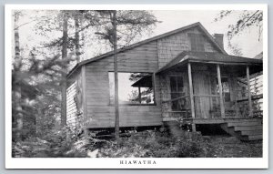 Rangeley Maine~Yorks Log Village~Hiawatha Cottage Porch~Loon Lake~1950s B&W PC