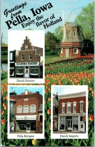 Greetings From Pella Iowa the flavor of Holland Iowa Postcard Posted 1987