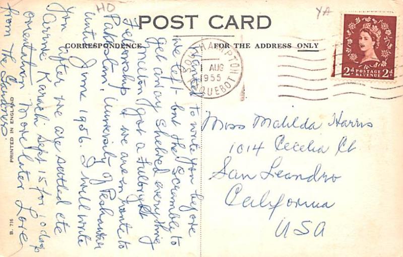 Cunard RMS Queen Mary Ship 1955 light postal marking on front