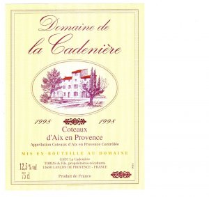 Domaine de CAdeniere, Coteaux d'Aix en Provence, 1998, Vintage Wine Label