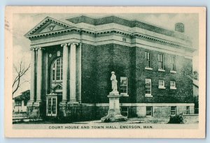 Emerson Manitoba Canada Postcard Court House And Town Hall Building 1928 Vintage
