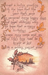 Vintage Postcard 1914 Greetings Messages Landscape Yellow Leaves Nice Font