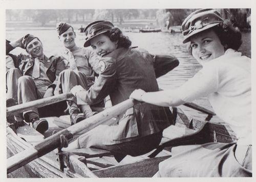 USA US Red Cross With GI Girls Boat Rowing Wartime Military WW2 War Postcard