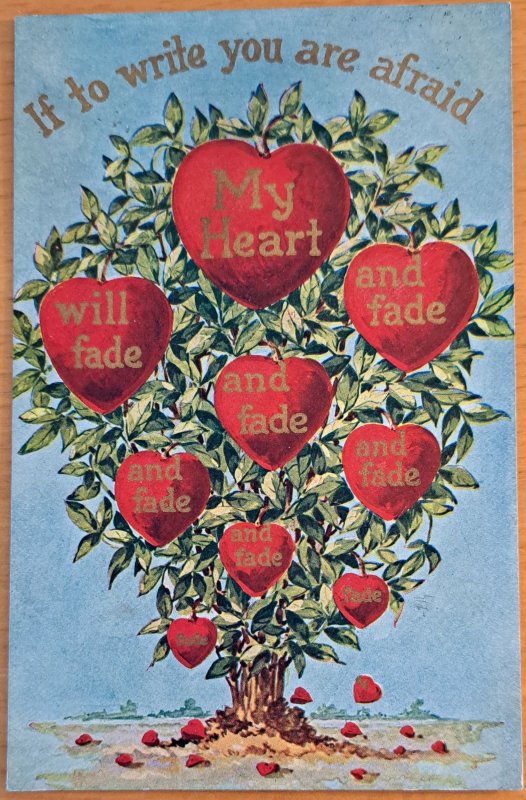 US Postcard Valentine - If to write you are afraid ... used, Feb 9 1915 PA.