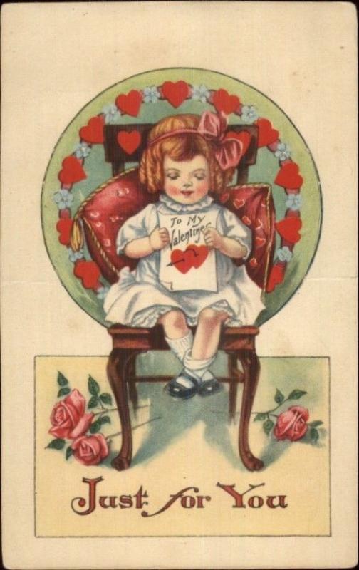 Valentine - Little Girl in Chair - Stand-Up Fold Back Card - No PC Markings