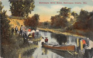 J40/ Sheboygan County Wisconsin Postcard c1910 River Scene Boats Dock  217
