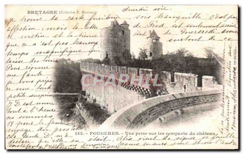 Old Postcard Fougeres Views jack on the ramparts of the castle