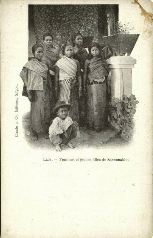 indochina, LAOS, Femmes et jeunes Filles de Savannakhet, Girls (1899) Postcard