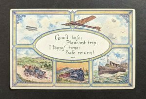 Vintage Trains Planes Automobiles and Ships Illustrated Postcard