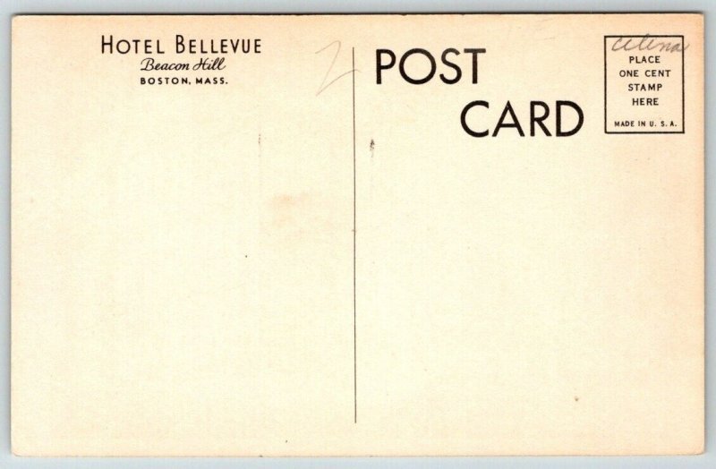 Boston  Massachusetts  Beacon Hill  Hotel Bellevue   Postcard
