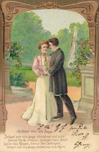 Artist Signed Schau mir ins Auge Romantic Couple Embossed Vintage Postcard 07.90