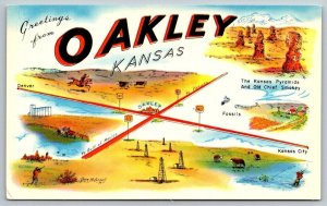 Vintage Kansas Postcard -  Greetings From Oakley Kansas
