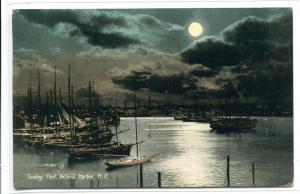 Sealing Fleet Ships Moonlight Night Victoria Harbor BC Canada 1909 postcard