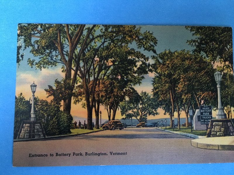 1900’s linen postcard of Battery Park and Lake Champlain, Burlington, VT