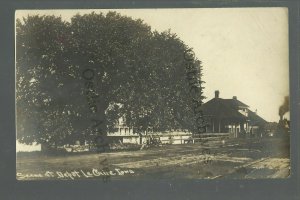 LeClaire IOWA RPPC 1913 DEPOT TRAIN STATION Railroad STEAMBOAT Mississippi River