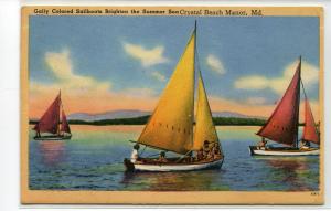 Sailboats Yachting Crystal Beach Manor Maryland 1956 linen postcard