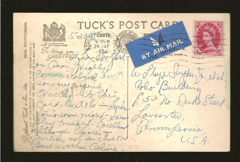 Postmark 1955 Stratford-on-Avon England Shakespeare Hotel Tuck Photo Postcard