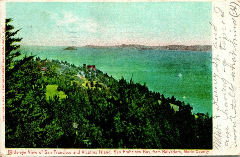 Vtg Cartolina 1907 Bird's Eye Vista Di San Francisco Alcatraz Isola