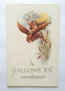 Halloween Postcard Medusa Snakes Flying Owl Gibson Unused Original Remembrance