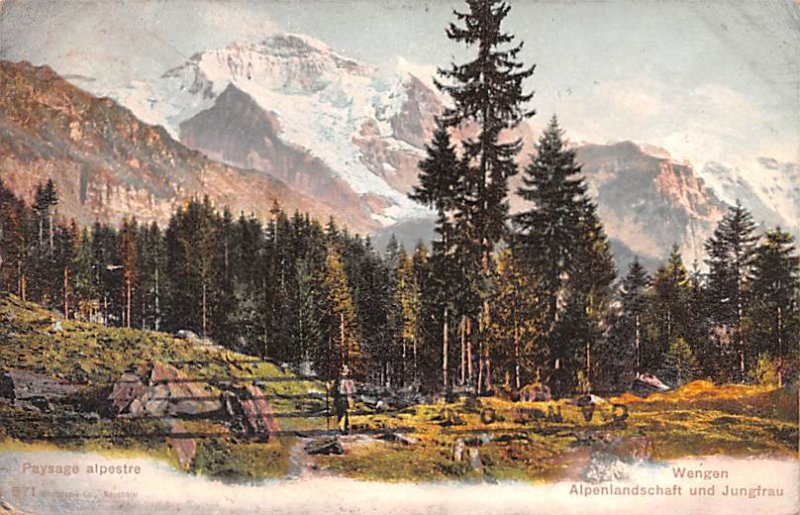 Wengen Alpenlandschaft und Jungfrau Switzerland 1908 