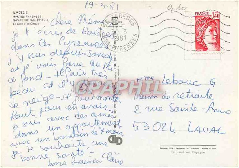 Modern Postcard Gavarnie Hautes Pyrenees (altitude 1357 m) the Gave and Cirque