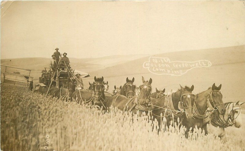 Postcard RPPC Washington Waitsburg Farm Agriculture Nelson Grewell's 23-578