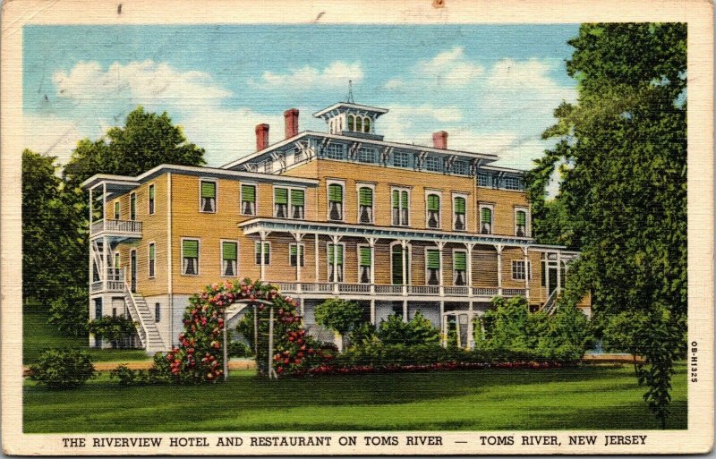 Vtg 1941 Riverview Hotel and Restaurant Toms River New Jersey NJ Linen Postcard