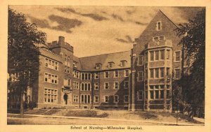 Wisconsin WI   SCHOOL OF NURSING ~ MILWAUKEE HOSPITAL  Sepia Toned Postcard