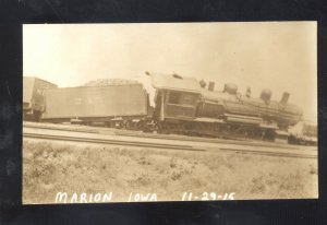 RPPC MARION IOWA RAILROAD TRAIN WRECK VINTAGE 1915 REAL PHOTO POSTCARD