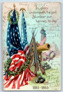 1908 Decoration Day Patriotic Flag Cannon Embossed Tuck Clinton NJ Postcard