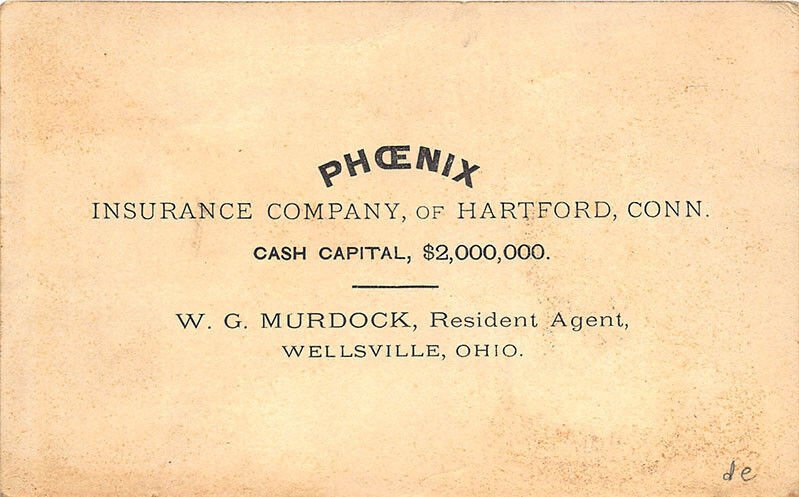 Hartford CT Phoenix Insurance Multi-Color Wellsville OH 1800's Tradecard