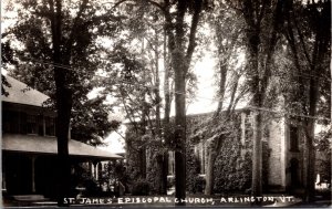 Real Photo Postcard St. James Episcopal Church in Arlington, Vermont